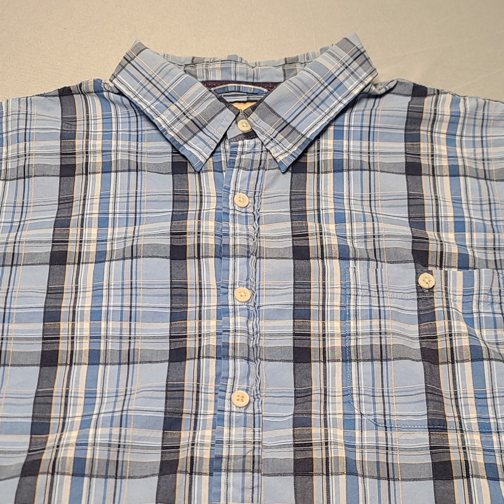 G.H. Bass & Co. Button Down Shirt Mens XXL Blue Plaid Short Sleeve Cotton Casual